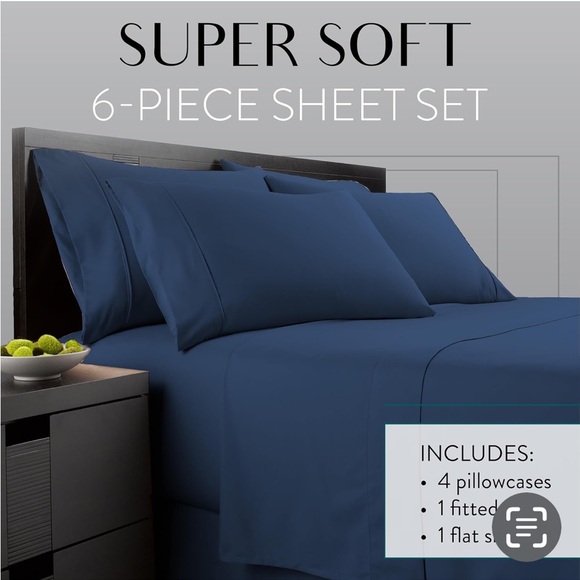 NWT - QUEEN - 6 PIECE SHEET SET PLATINUM COLLECTION BY DANJOR LINENS. Navy Blue. - Picture 3 of 8